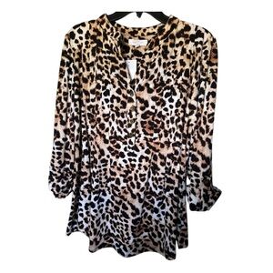 New Directions Brown and Black Blouse with Peter Pan Collar